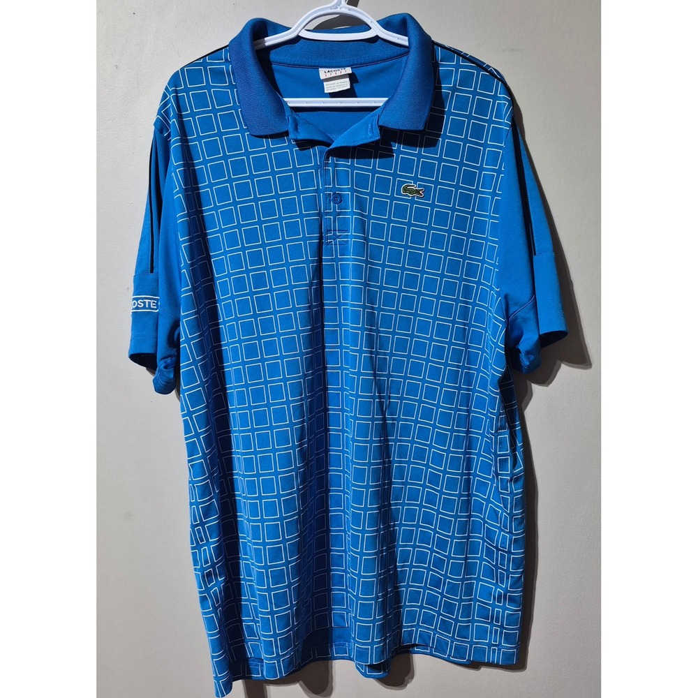 Lacoste Sport Mens Blue Grid Pattern Performance Polo Shirt DH7663 Size 9 3XL